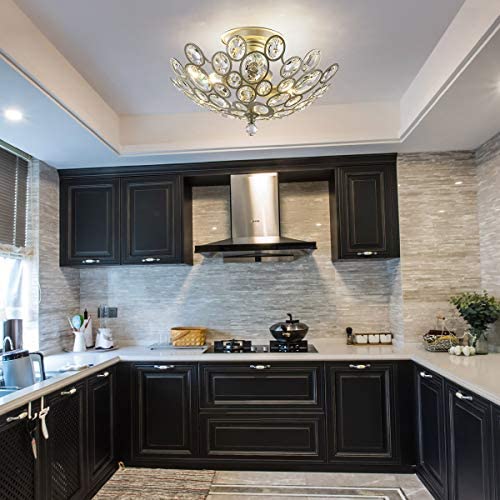 Modern Light Fixtures Ceiling 3-Lights Silver Crystal Flush Mount Ceiling Light for Hallway, Bedroom, Living Room, Kitchen, Dining Room, W16.5''¡ÁH9.4''
