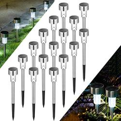 Solpex 16 Pack Solar Lights Outdoor Pathway ,Solar Walkway Lights Outdoor,Garden Led Lights for Landscape/ Patio/Lawn/Yard/Driveway-Cold White (Stainless Steel)