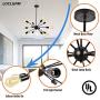 Loclgpm Modern Black Sputnik Chandelier, 12 Light Metal Pendant Lighting, Ceiling Light Fixture for Living Room, Dining Room, Bedroom, Kitchen Island, Restaurant with Adjustable Base