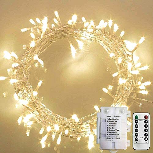 Outdoor String Lights,36ft 100 LED Outdoor Battery Fairy Lights, String Lights for Bedroom, Xmas Garden, Easter, Christmas Decorations (8 Modes, Dimmable, IP65 Waterproof, Warm White)