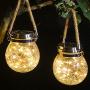 WELTRANS 2 Pack Hanging Solar Lights, 30 Led Solar Lanterns Outdoor String Fairy Lights, Crackle Mason Jar Glass Lamp for Tree, Table, Yard, Garden, Patio, Lawn, Party Outdoor Decorations(Warm White)