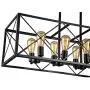 Jinzo Farmhouse Rectangle Chandelier Island Lighting 8-Lights High Linear Industrial Dining Room Chandelier with Rustic Metallic Open Frame Matte Black Hanging Kitchen Island Lighting Fixtures