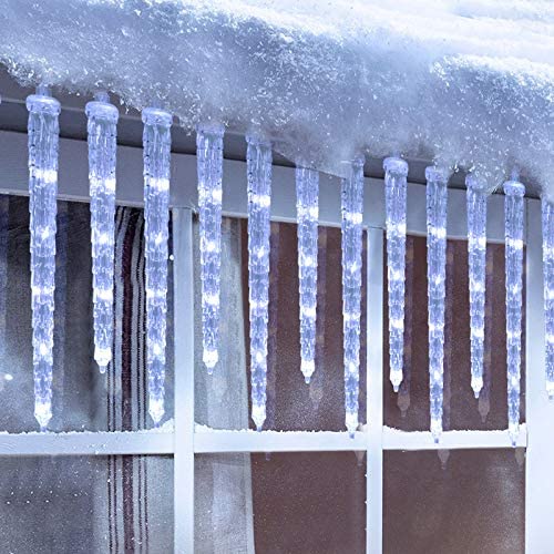 Christmas Icicle Lights, 20 icicles 90 LED Icicle Lights, Outdoor Indoor Crystal Ice String Lights, Connectable White Icicle Lights for Christmas Decorations