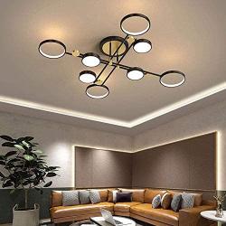 Sunny Lingt 8 Lights Sputnik Chandelier, Nordic Postmodern Black Gold Ceiling Lighting Fixture, Mid Century Semi Flush Mount Pendant Lamp, for Dining Room Living Room Kitchen Foyers