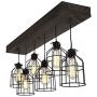 West Ninth Vintage Fayette Wood Pendant Chandelier Light - Farmhouse Rustic Lighting for Kitchen Island - Dining Room - Bar - Industrial - Billiard Table - Edison Cages - Six Pendants - Jacobean
