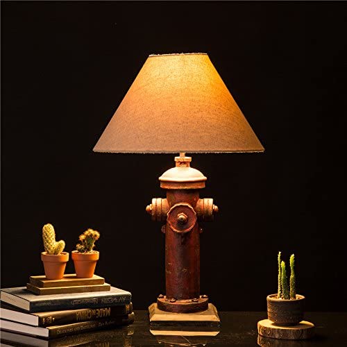 Farmhouse Table Lamp with Burlap Shade Rustic Hydrant Beside Table Lamp for Living Room - Perfect for Boys Bedroom,21.65'' High