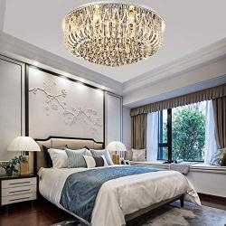 Healer 23.6 inch Crystals Ceiling Light Fixtures with LED Lights and Remote Control, Modern Luxury Chandelier Lighting Dining Lamp with 9 E14 Base Flush Mount for Living Room Bedroom