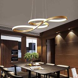 LAKIQ Modern Dimmable LED Hanging Chandelier Pendant Light Fixture Remote Control Dining Room LED Island Lighting for Living Room Bedroom(Gold, 37.4’’, Stepless Dimming)