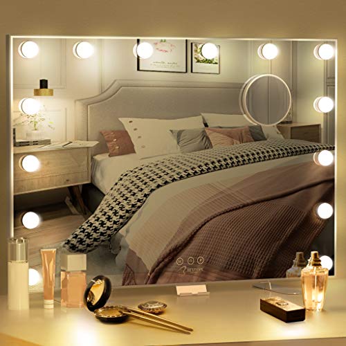 BESTOPE Vanity Mirror with Lights Hollywood Lighted Vanity Mirror for Dresser,USB A and USB C Outlet with Phone Holder,24x20 Inch,Touch Control,Sturdy Metal Frame Design