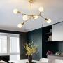 9-Lights Glass Chandelier Satin Brass with White Frosted Globes Pendant Light Branch Molecule Magic Bean Ceiling Light for Living Dining Room Bedroom