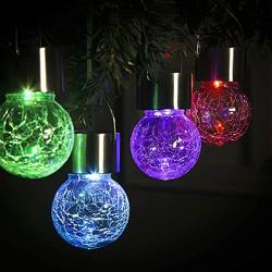 GIGALUMI 8 Pack Christmas Hanging Solar Lights,Multi-Color Changing Cracked Glass Hanging Ball Lights Waterproof Outdoor Solar Lanterns for Garden,Yard,Patio,Lawn