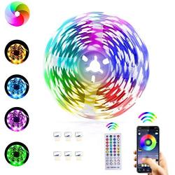 Music Led Strip Lights 16.4 ft with Bluetooth APP Control,Color Changing RGBW Flexible Room Light Strips 12V with Strong adhensive and Brighter 5050 LEDs for Bedroom,TV,Party,Gaming and Home