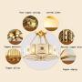 Huajin LED Ceiling Lights Fixtures, Antique European Glass Ceiling Lamps Industrial Edison Copper Pendant Lighting Close to Ceiling Lamp Living Room Bedroom Dining Room Ceiling Lights,60CM