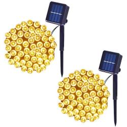 Solar String Lights Waterproof Holiday String Lights, Outdoor/Indoor String Lights, 8-Lighting Modes, Fairy Lights, Holiday Christmas Lights Decoration, 33ft, 100-LED, 2 Pack (Warm White)