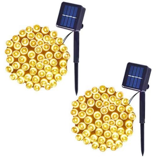Solar String Lights Waterproof Holiday String Lights, Outdoor/Indoor String Lights, 8-Lighting Modes, Fairy Lights, Holiday Christmas Lights Decoration, 33ft, 100-LED, 2 Pack (Warm White)