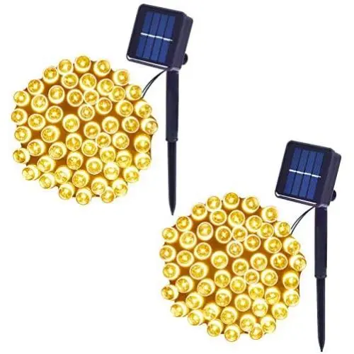 Solar String Lights Waterproof Holiday String Lights, Outdoor/Indoor String Lights, 8-Lighting Modes, Fairy Lights, Holiday Christmas Lights Decoration, 33ft, 100-LED, 2 Pack (Warm White)
