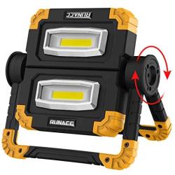 RUNACC LED Work Light USB Rechargeable Folding Portable Waterproof 2 COB 2000LM Flood Light Stand Working Lights for Outdoor Camping Hiking Emergency Car Repairing and Job Site Lighting, 360°Rotation