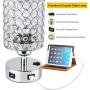 ZEEFO Crystal Table Lamp, Elegant Decorative Bedside Table Lamp Built in Dual USB Charging Ports and Press Switch, Nightstand Lamp Ideal for Bedroom, Guest Room, Living Room