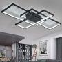 Modern LED Ceiling Lights Living Room Dining Room Ceiling Lighting Fixtures 3000-6500K Hanging Lamp Dimmable Remote Acrylic Rectangle Chandeliers Hotel Kitchen Bedroom Pendant Light,Black/90cm/50w