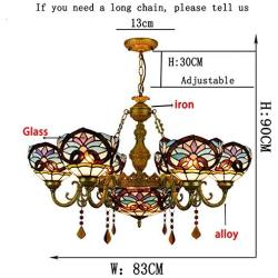 BAYCHEER Victorian Tiffany Lamp 7 Lights Stained Glass Dome Chandelier 32.68'' Victorian Pendant Light Hanging Lamp Chain Adjustable Gorgeous Lighting in Blue