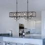 Maxax Crystal Chandeliers 4 Lights Rectangular Island Dining Room Lighting Fixtures Hanging Chandelier Pendant Light for Living Room, Kitchen Island, Bar, Dinning Room, Black Finish
