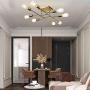 Sivilynus 8 Lights Sptunik semi Ceiling Chandelier Brushed Brass Flush Mount Farmhouse Ceiling Hanging Light Fixture for Dining Room Living Room Bedromm Foyer Kitchen Island