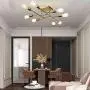 Sivilynus 8 Lights Sptunik semi Ceiling Chandelier Brushed Brass Flush Mount Farmhouse Ceiling Hanging Light Fixture for Dining Room Living Room Bedromm Foyer Kitchen Island