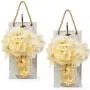 Mason Jar Sconces Wall Decor with Remote Control LED Fairy Lights, Farmhouse Rustic Wall Decor with Bronze Retro Hooks, Silk Hydrangea Design for Home Decorations Set of Two