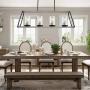 XINGQI Rustic Glass Shade Kitchen Island Light, 4-Light Farmhouse Linear Pendant Lighting, Hanging Light Fixtures for Dining Room, Antique White with Black Paint, E26 Base(Bulbs not Included)