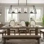 XINGQI Rustic Glass Shade Kitchen Island Light, 4-Light Farmhouse Linear Pendant Lighting, Hanging Light Fixtures for Dining Room, Antique White with Black Paint, E26 Base(Bulbs not Included)