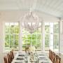 Cottage Chic Crown Distressed White Wood Chandelier, 6-Light Farmhouse Chandelier, French Country Handmade Wood Pendant Light Fixture for Dining Room, Kitchen, Living Room, Bedroom, Foyer and Entryway