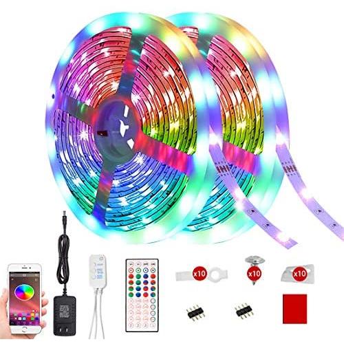 LED Light Strips 32.8ft Color Changing Strip Lights with Bluetooth and 44 Keys Remote Control RGB LED,Music Sync and Emitting 16 Million Stylish Lightings for TV Party, Bedroom,Living Room