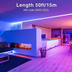 Onforu 50ft LED Strip Lights, RGB LED Lights for Bedroom, Color Changing Room Light with 44 Keys Remote and Timer, 24V Colored LED Tape Light, 450 LEDs 5050 RGB Rope Light for TV Backlight, Bar, Party