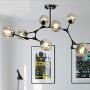 Nordic 9 Lights Sputnik Chandelier,Adjustable Branches Brass Hanging Ceiling Light Fixture,Magic Bean Chandelier,Vintage Pendant Lighting for Dining Room Living Room Kitchen-Yellow 9 Lights
