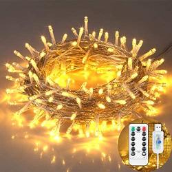 Indoor String Lights, Christmas Decorations Lights, 200 Leds, Usb Powered Warm Dimmable Copper Wire Lights, Remote Control, 8 Lighting Modes, 65.6ft, For Rooms, Christmas, Parties, Weddings, Etc.