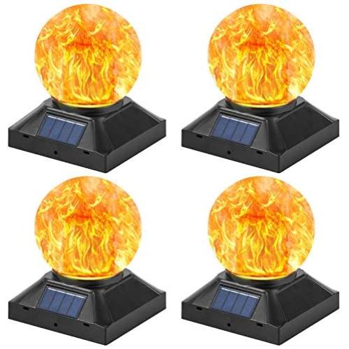 TWINSLUXES Solar Post Cap Lights Outdoor, Flickering Flame Lights, Waterproof LED Fence Post Solar Lights, for 3.5x3.5/4x4/5x5 Wood Posts in Patio Yard Landscape Decoration, Deck or Garden Decoration