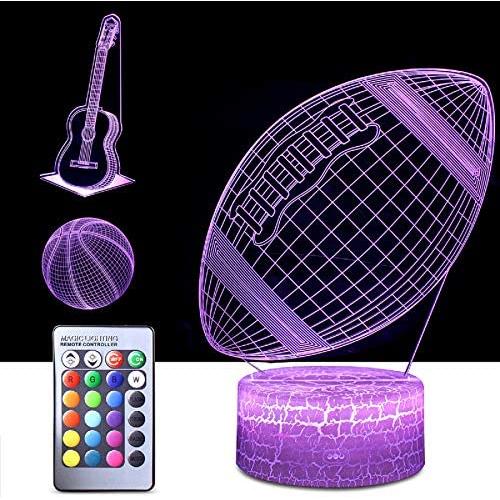 3D Night Light for Kids,3 in 1 Illusion Lamp for Home Decoration,3D Optical Illusion LED Lamps with Remote Control Bedroom Decorations Birthday,Christmas Gift Ideas for Girls Teen – Ball/Guitar