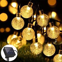 Lwind Globe Solar String Lights, 22.96ft 50 LED Outdoor Bulb String Lights, Waterproof 8 Modes Solar Patio Lights for Patio, Garden, Gazebo, Yard, Outdoors (Globe, Warm White)