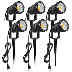 Outdoor LED Landscape Spotlight, Romwish 5W 120V AC LED Spot Light with Metal Ground Spike, 3000K Warm White, Plug and Play, IP65 Waterproof for Garden, Yard, Lawn, Flag Light, Outdoor Decora- 6 Pack