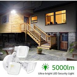 Olafus 2 Pack 50W LED Security Lights, 3-Head Outdoor Flood Light, 5000LM Super Bright, IP65 Waterproof Floodlight Fixture, 5000k Daylight White Exterior Lighting for Garage Patio Garden Porch