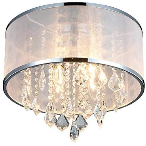 ANJIADENGSHI Modern Crystal Chandelier Lighting 4 Lights Luxury Chrome K9 Crystal Pendant Light Flush Mount Ceiling Light Fixture for Kitchen Island Dining Room Living Room Farmh,Chrome