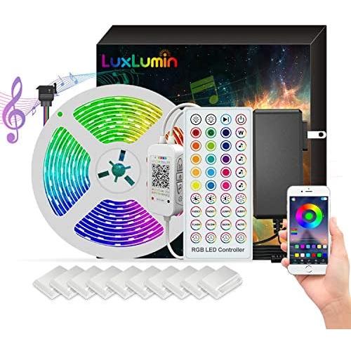 LuxLumin LED Strip Lights 32.8ft, Bluetooth RGB LED Strip Lights with 40keys Remote Control, Music Sync Color Changing Light Strip for Bedroom Party Home Decoration (APP+Remote+3 Botton Control)