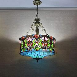 LITFAD Tiffany Ceiling Light 33.46''Height 5-Lights Pendant Light with Splendid Baroque Pattern Glass Shade 110V-120V Ceiling Hanging Light for Living Room Bedroom Hotel