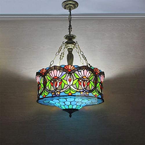 LITFAD Tiffany Ceiling Light 33.46''Height 5-Lights Pendant Light with Splendid Baroque Pattern Glass Shade 110V-120V Ceiling Hanging Light for Living Room Bedroom Hotel LITFAD Tiffany Ceiling Light 33.46''Height 5-Lights Pendant Light with Splendid Baroque Pattern Glass Shade 110V-120V Ceiling Hanging Light for Living Room Bedroom Hotel