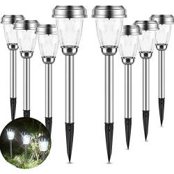 INSOME Solar Path Lights 8 Pack - Pathway Lights Stainless Steel Waterproof - Auto On/Off Wireless LED Landscape Lighting for Lawn Patio Fence Yard Garden Walkway Driveway