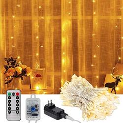 TORCHSTAR 19.7ft x 9.8ft 600 LEDs Curtain Light, UL-Listed Power Adapter, RF Controller, Dual Control Mode, Low-Voltage Power Supply, 8 Lighting Modes, Warm White