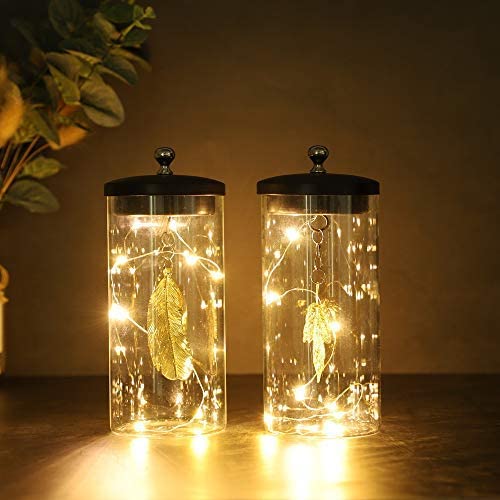 JHY DESIGN Set of 2 Leaf Pendant Decorative Lamp Battery Powered Lights 7'' Tall Cordless Lamp Light with Fairy Lights for Living Room Bedroom Kitchen Wedding Xmas