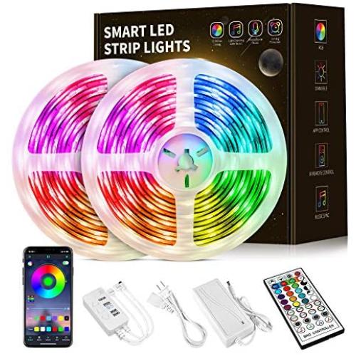 50FT LED Strip Lights,RGB LED Strip Lights,5050 Color Changing LED Lights Strip，Bluetooth led Strip Lights with App & Remote Control，Smart Music sync Led Lights for Bedroom Party Home Decoration