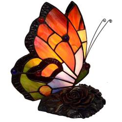 HT Tiffany Style Small Night Light Butterfly Shape Stained Glass Shade(TY214) 1-Light Resin Base Traditional Handmade Table Lamp for Family Living Room Reading Bedroom Bedside Dresser