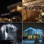 YASENN Icicle Lights 300 Led String Lights 29.5Ft Christmas Lights Connectable 8 Lighting Modes Multifunction with Timer Plug for Christmas Garden Patio Eave Roof Wall Decorations(Cool White)